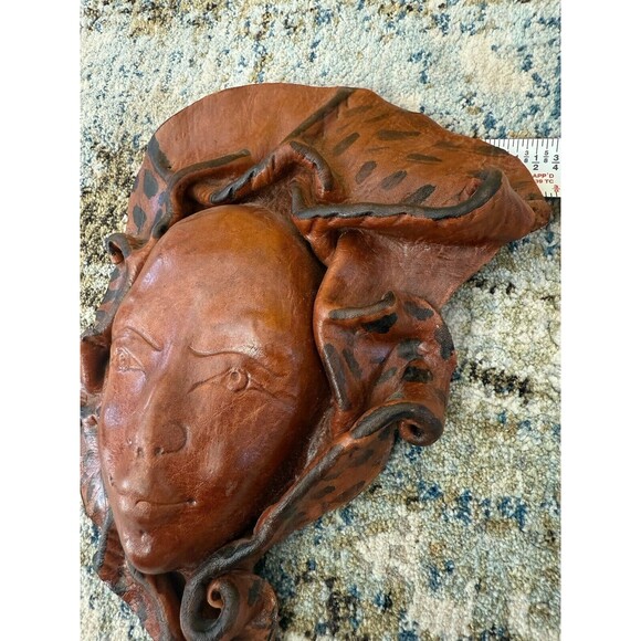 Haiti Leather Molded Face Sculpture Hand Tooled Mask Wall Art 9x7 Detailed - Picture 6 of 7
